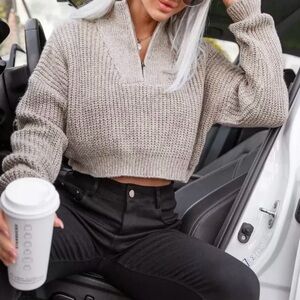 Cozy Beige Women's Crop Sweater